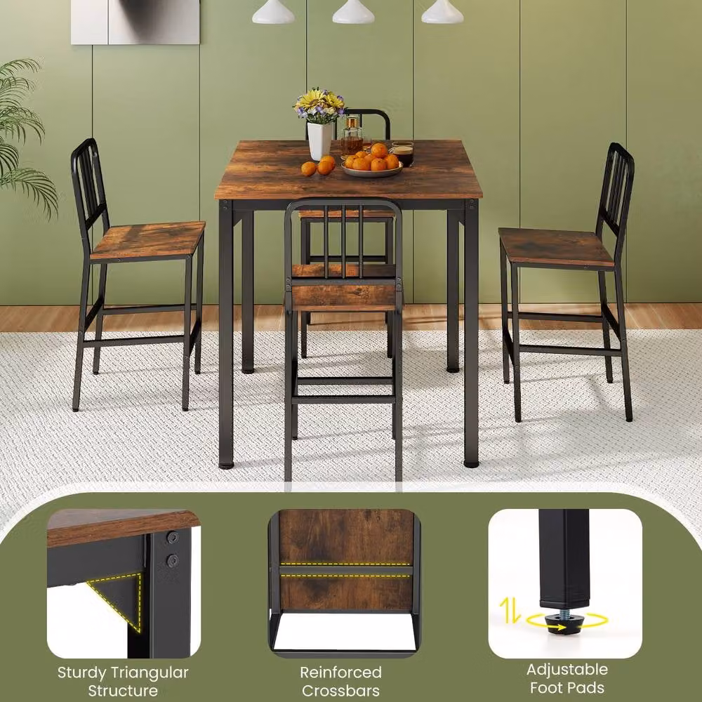 Costway 5-Piece Counter Height Dining Table and Chairs Set in Brown and Black – 6