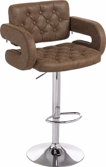 HOMCOM Brown PU Leather Upholstered Swivel Bar Stool with Armrests and Footrest