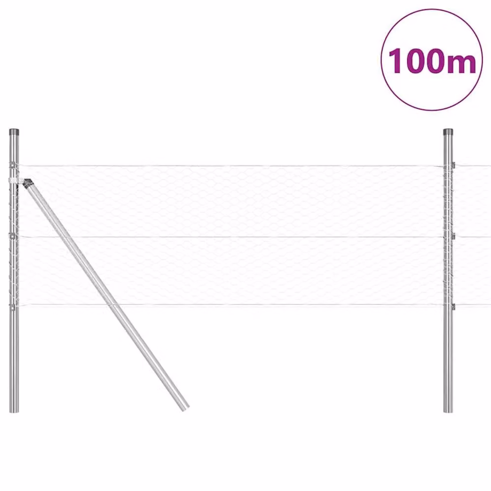 Berkfield Home Hexagon Fence in Silver Galvanised Steel, W/H: 0.4 x 100 m – 2