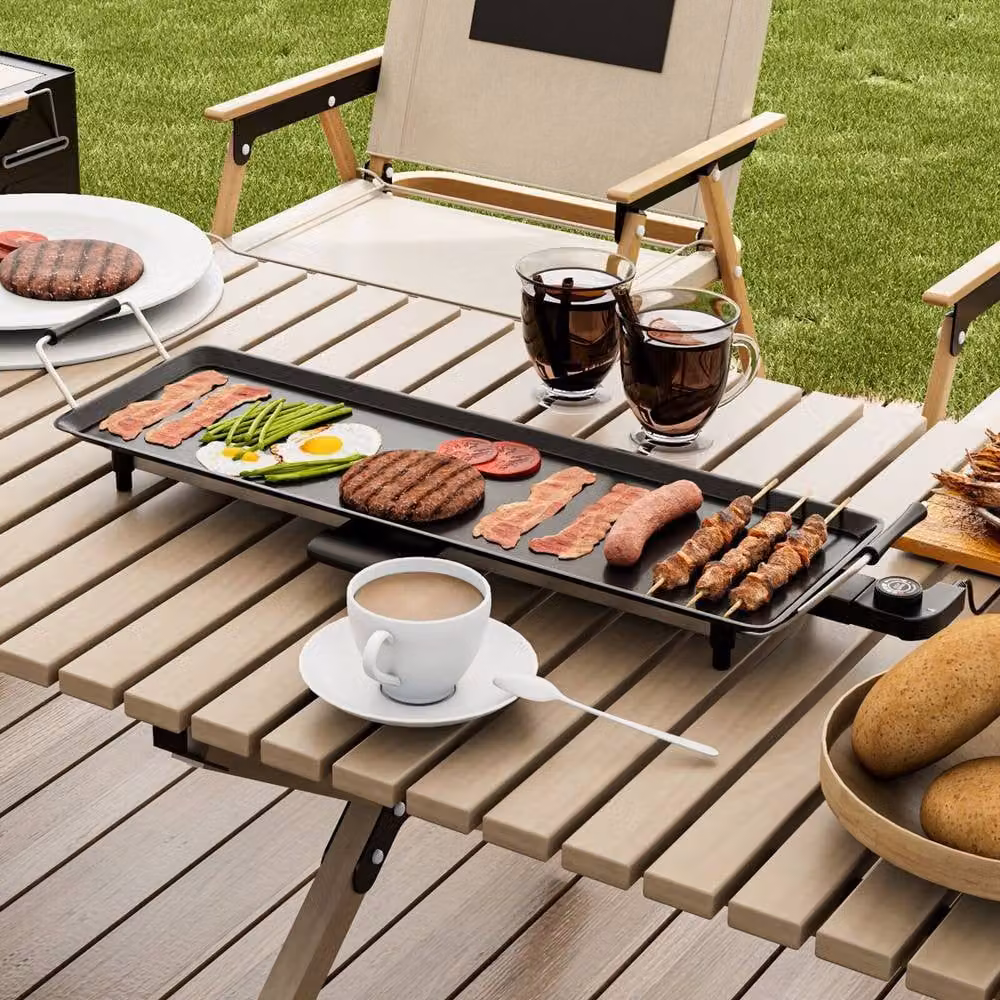 Costway Electric Teppanyaki Table Grill BBQ Griddle with Non-stick Smooth Plate in Black – 3
