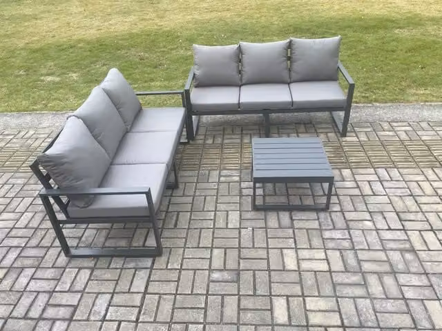 Fimous 6 Seater Aluminium Garden Furniture Set with Cushions and Square Coffee Table in Dark Grey