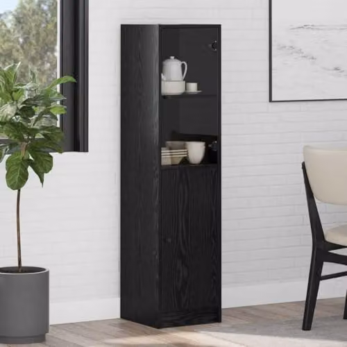 vidaXL Modern Black Oak Highboard Storage Unit with Hinged Doors and Internal Shelves, W/D/H: 35 x 37 x 142 cm – 2