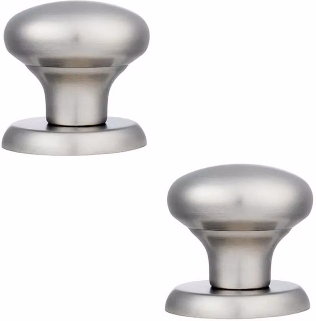 Loops Set of 2 Large Round Centre Door Knobs in Brushed Satin Stainless Steel, Silver