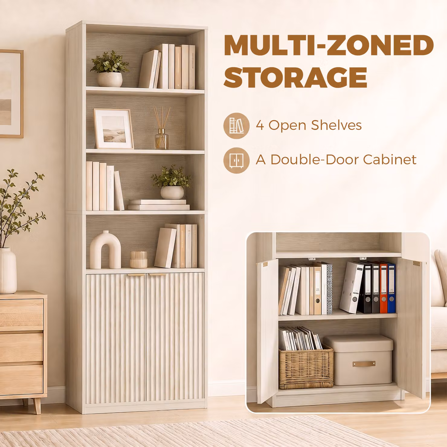 HOMCOM 6-Tier Oak Wood Effect Bookshelf with Adjustable Shelves and Anti-Tip Hardware, H 182 x W 60 x D 24 cm – 3