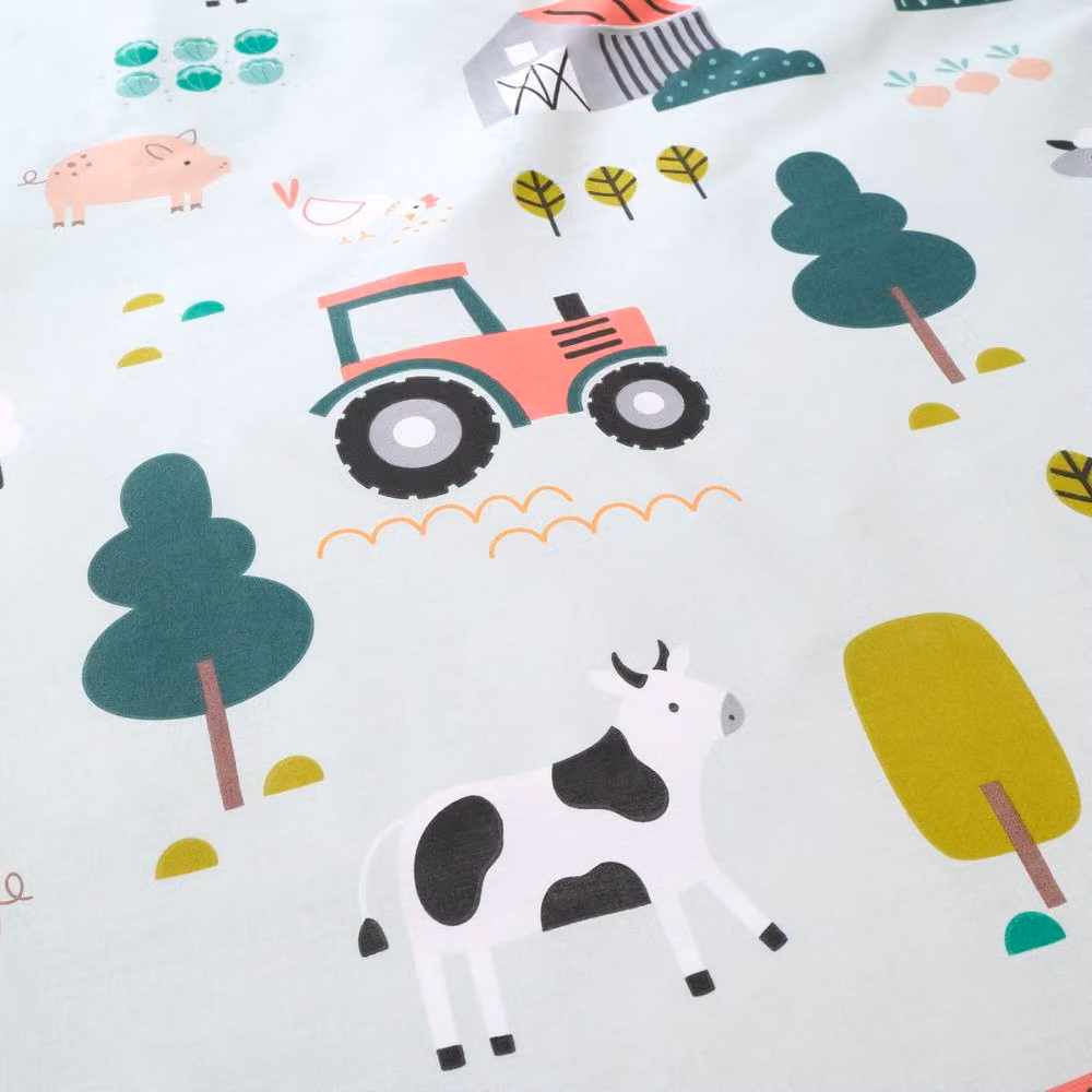 Happy Linen Company Barn Yard Farm Animals Reversible Duvet Cover and Pillowcase Set, Green, Single, W: 90 cm, L: 200 cm – 2