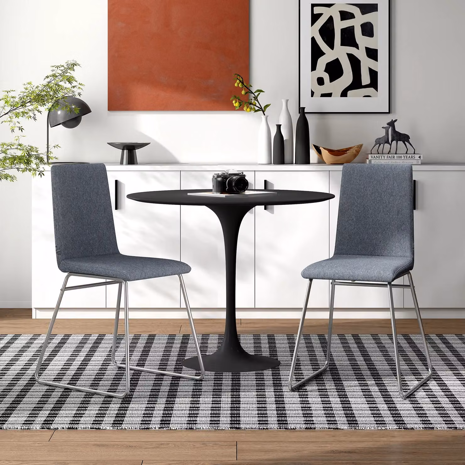 Gymax Set of 2 Upholstered Dining Chairs in Grey with Metal Cantilever Base – 5