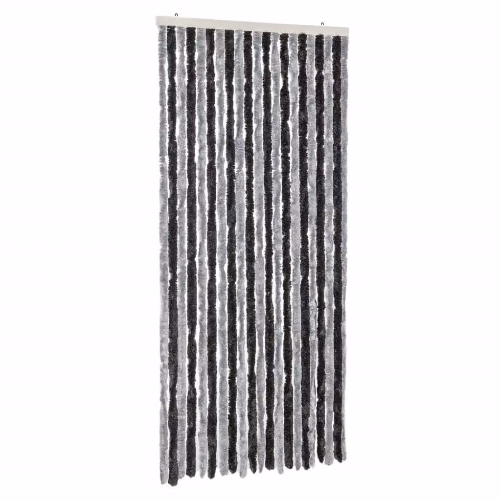 Berkfield Home Chenille Fly Curtain in Grey and Black, W: 90 cm, H: 220 cm – 2