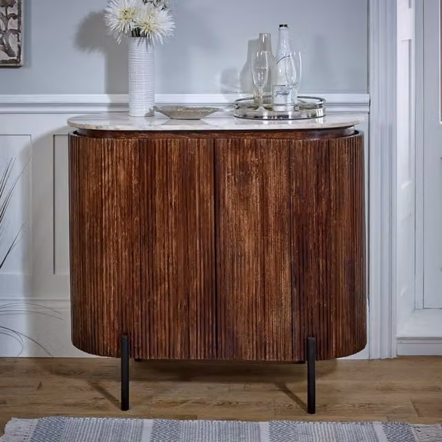 Luxor Living Mango Wood Sideboard and Drinks Cabinet with Marble Top and Metal Legs, Brown