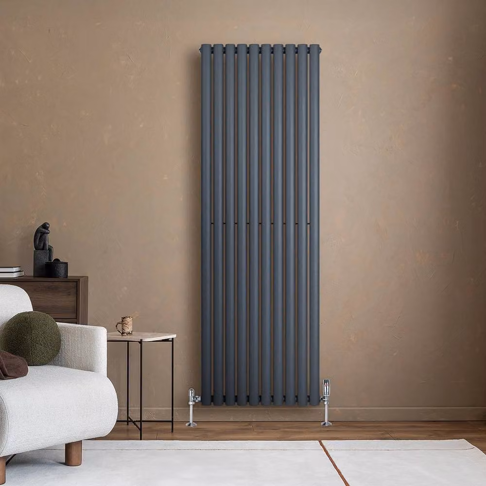 Monstershop Oval Single Column Steel Radiator in Anthracite Grey, H: 180 cm, W: 60 cm – 4