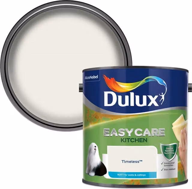Dulux Easycare Kitchen Matt Emulsion Paint for Walls and Ceilings, Timeless White, 2.5 Litres
