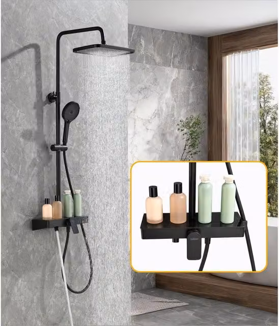 Süßren Sleek Shower Mixer Set with Rainfall and Massage Overhead Shower and Hand Shower in Matt Black – 1