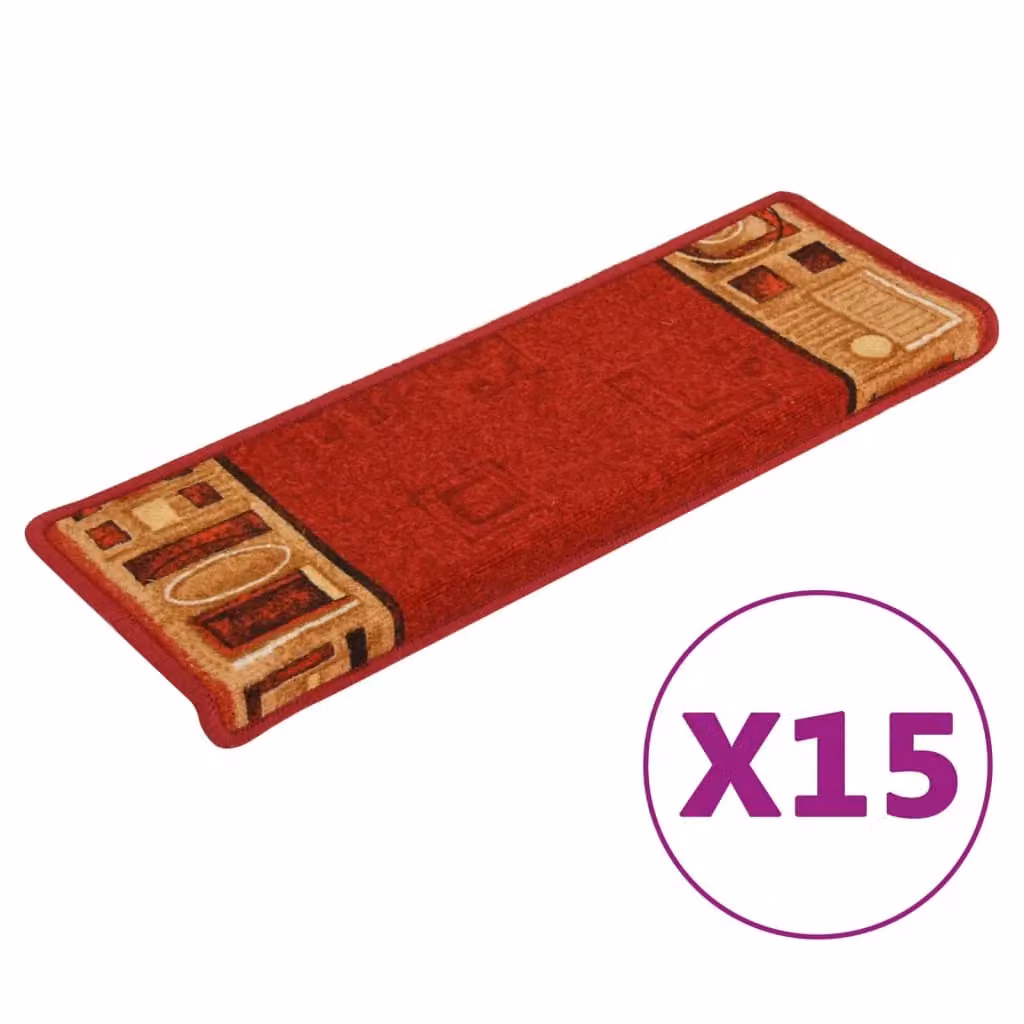 Berkfield Home Self-adhesive Stair Mats, 15 Pieces, Red, W/D/H: 65 x 21 x 4 cm – 2