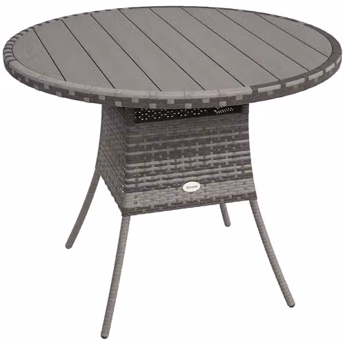 Outsunny Grey PE Rattan and Metal Outdoor Dining Table for Garden – 1