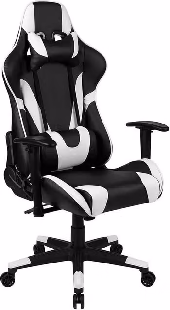 KORVIXA Black and White Reclining Gaming Chair with Headrest and Armrests