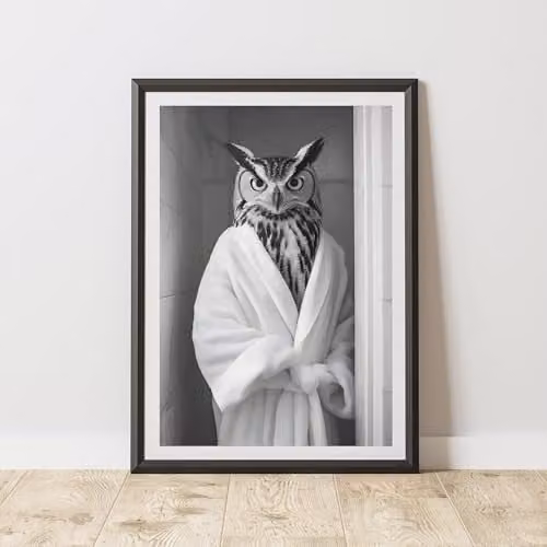 60 Second Makeover Owl Bathrobe Animal Print Paper Poster, A3