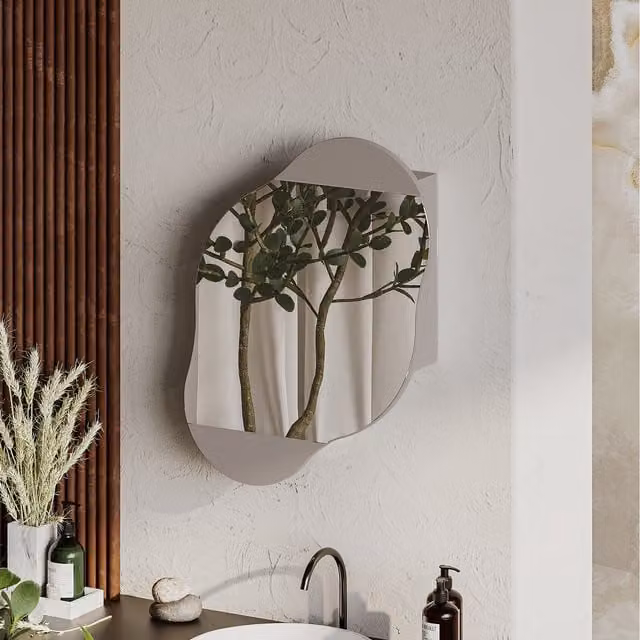 Decortie Modern Cloud Bathroom Wall Mirror Storage Cabinet in Mocha Grey