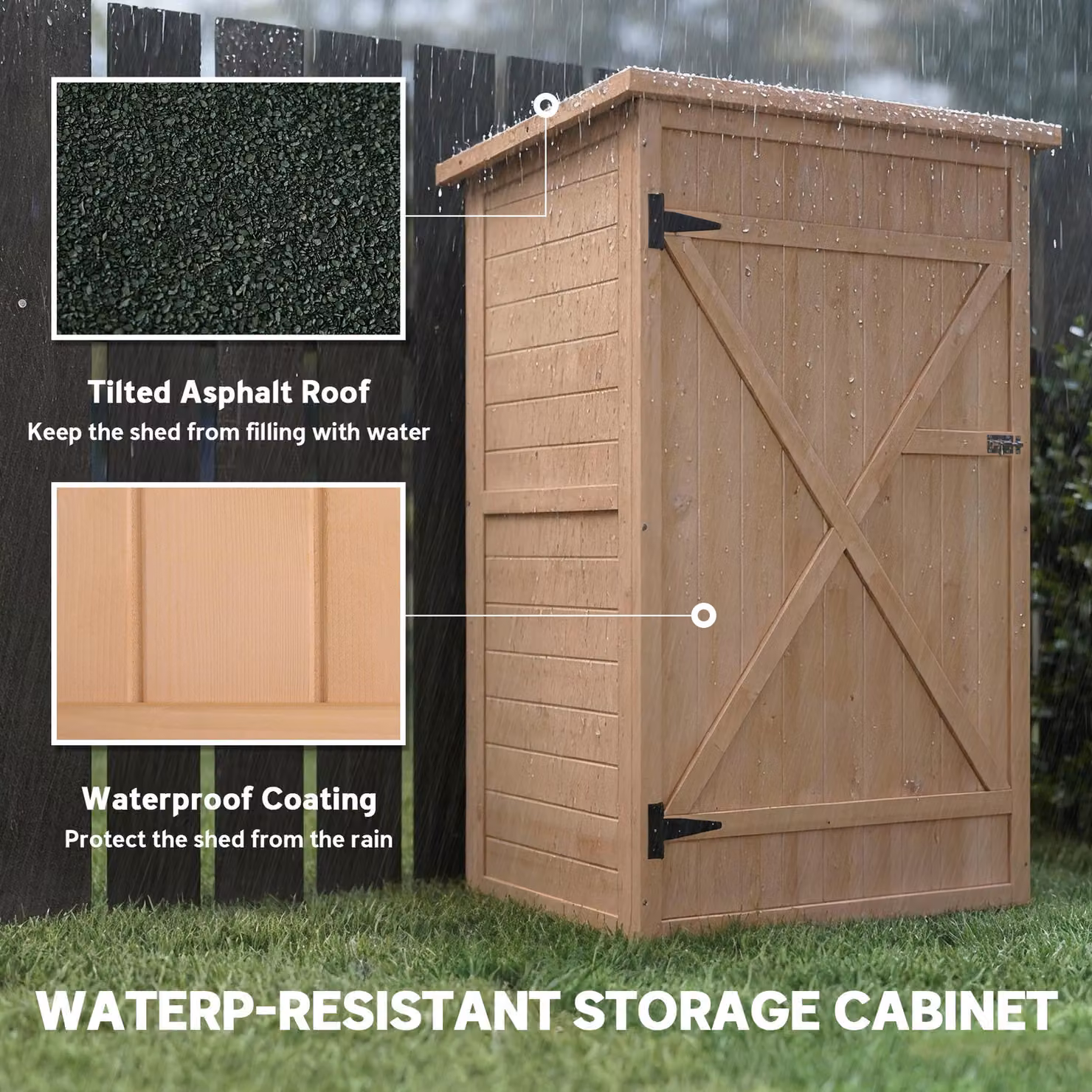 Outsunny Fir Wood Garden Tool Cabinet Organiser with Shelves and Bolt Latch, W/D/H: 56 x 75 x 115 cm – 2