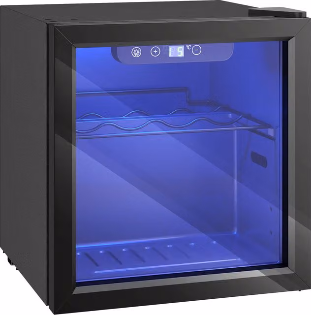 HOMCOM 12 Bottle Under Counter Wine Cooler with Glass Door and LED Light, 36 Litre Capacity, Black – 1