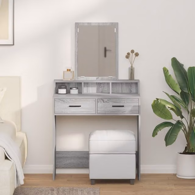 Berkfield Home Sonoma Grey Dressing Table with Drawers W: 79 cm, D: 41 cm, H: 140 cm