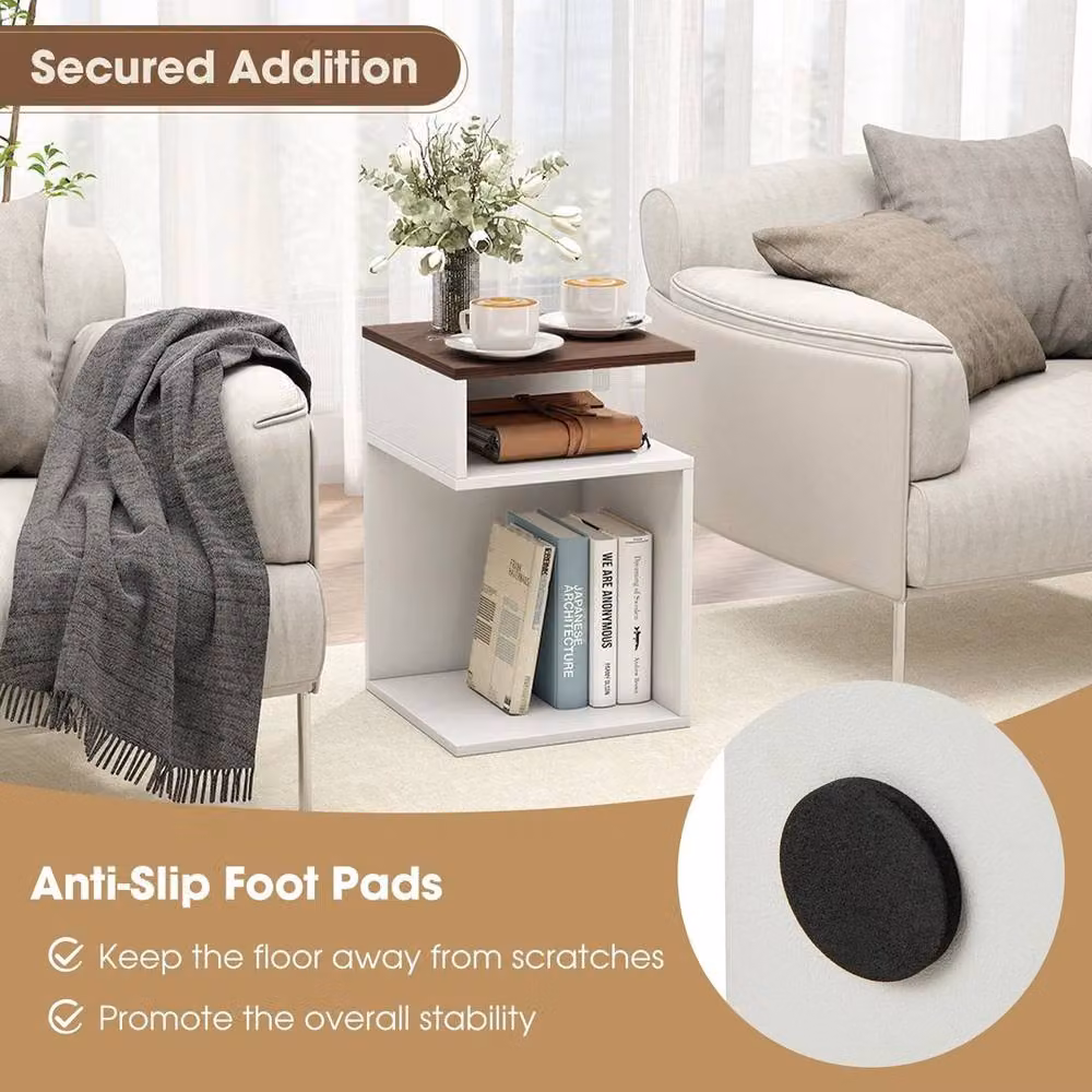 Kelvenix S-Shaped 3-Tier Wood Side Table in White – 3