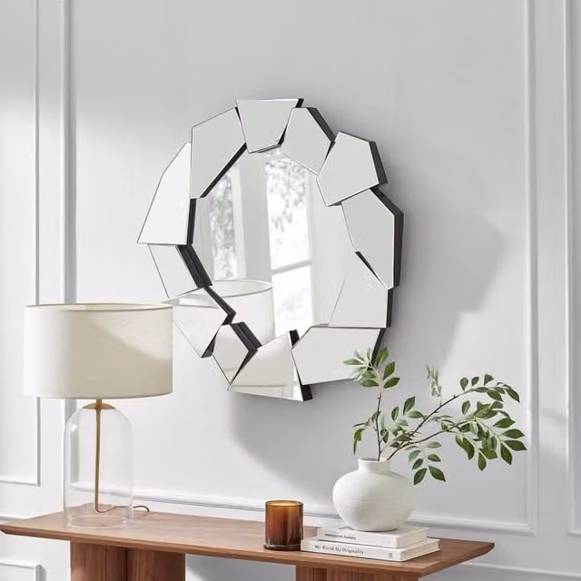 FurnitureboxUK Jewel Medium Abstract Round Wall Mirror in Clear, Diameter: 77 cm