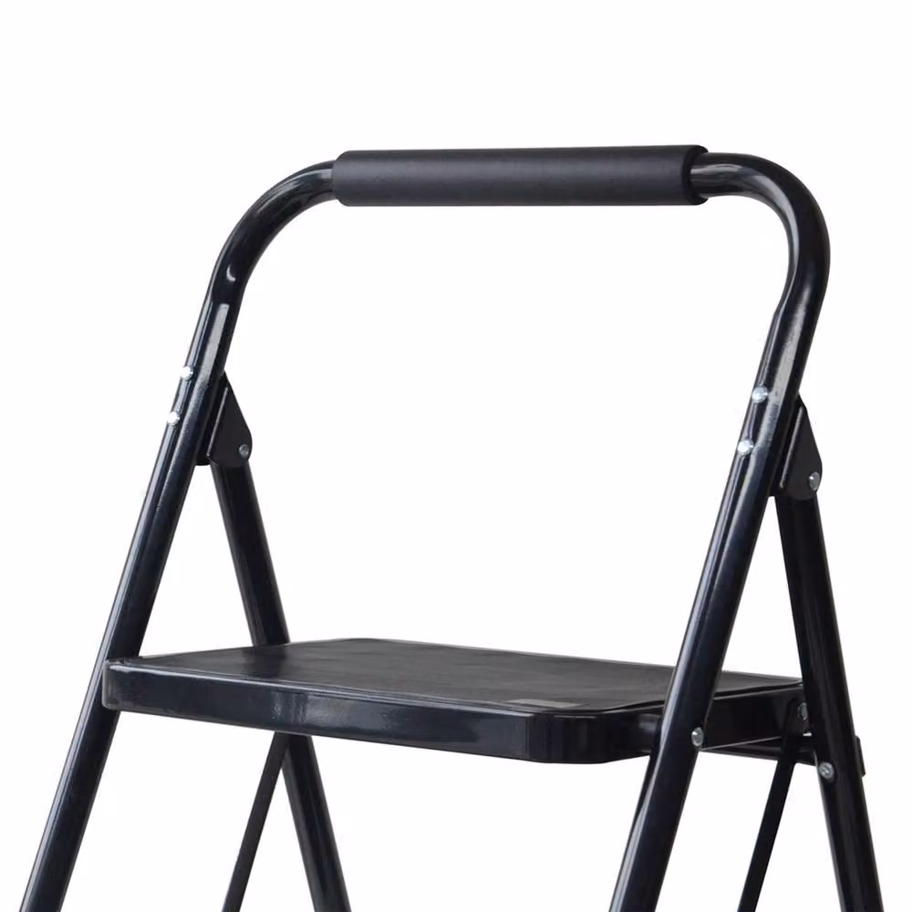 VOGREX 2-Step Foldable Steel Step Ladder with Non-Slip Treads in Black – 4