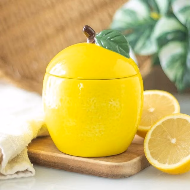 Kingsbury Gifts Yellow Ceramic Lemon Shaped Fruit Jar and Candle