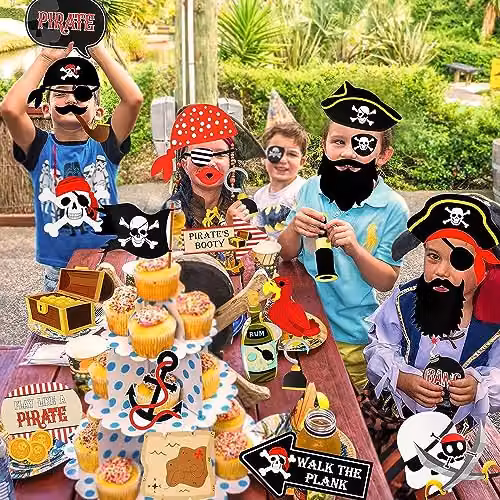 Shatchi 20-Piece Multicolour Pirate Photo Booth Props for Halloween, Birthday and Maritime Themed Parties – 3