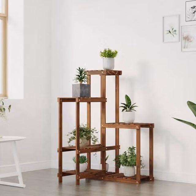 Berkfield Home Elegant Flower Stand in Brown Solid Wood, W/D/H: 61.5 x 61.5 x 101.5 cm