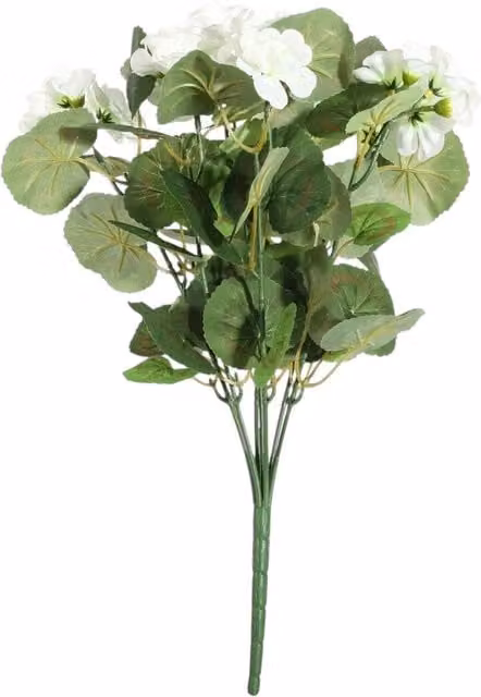 Kingsbury Gifts Artificial Geranium Bush with 7 Stems, Beige and White, Height: 40 cm