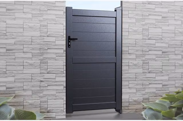 Ready Made Grey Pedestrian Swing Gate with Horizontal Solid Infill and Flat Top, W/H: 120 x 200 cm