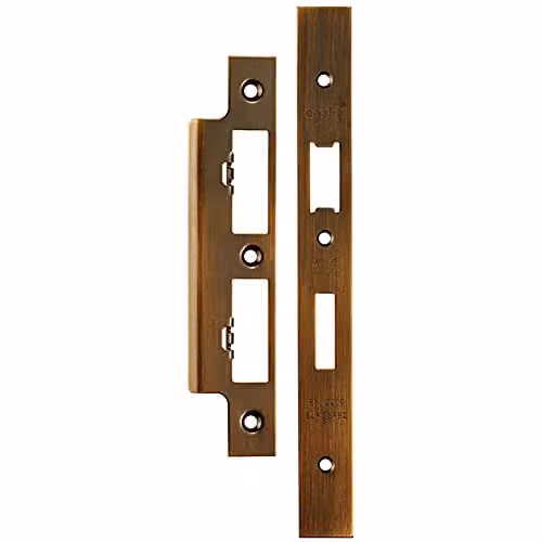 Loops Forend Strike and Fixing Pack for DIN Euro Sash and Bathroom Locks in Antique Brass – 1