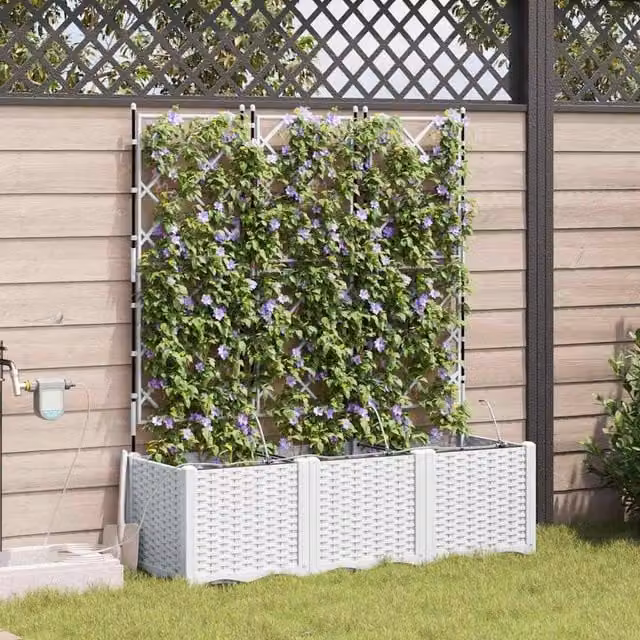Berkfield Home Garden Planters with Water Irrigation System, 3 Piece Set, White – 1