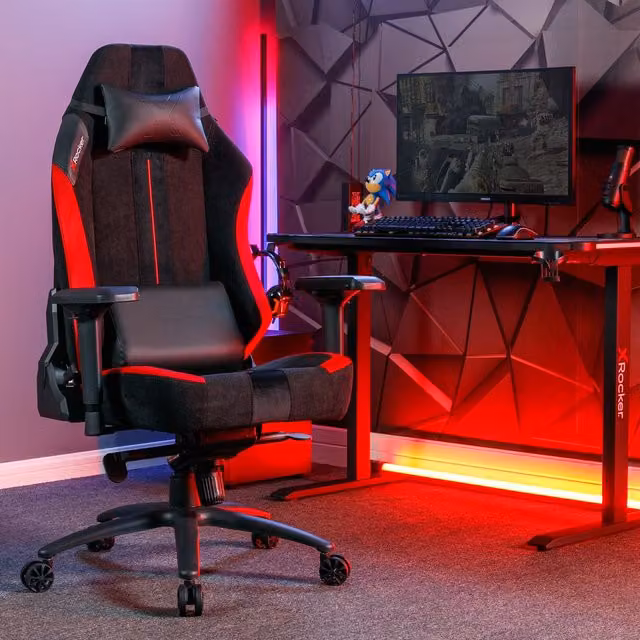 X Rocker Onyx Sporty Gaming Chair in Black and Red with PU Faux Leather and Headrest