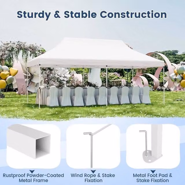 FLAVORA Heavy-Duty Pop-up Gazebo Canopy Folding in White