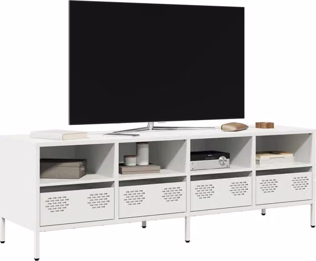 Berkfield Home Industrial White Metal TV Cabinet, W: 135 cm, D: 39 cm, H: 43.5 cm
