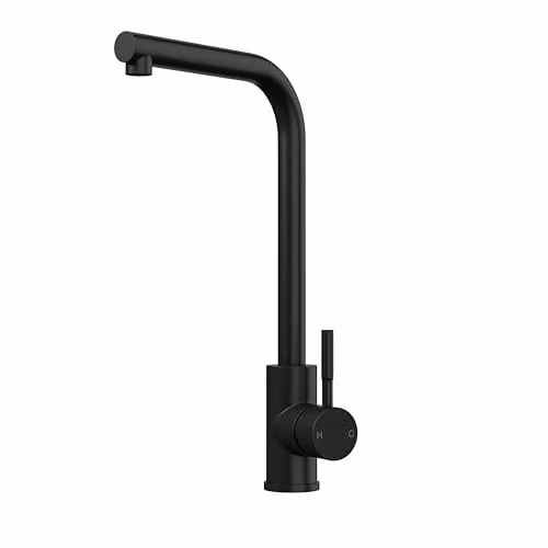 Balterley Modern L-Neck Single Lever Kitchen Sink Mixer Tap in Matt Black, H 24.5 x W 34.7 x D 9.0 cm