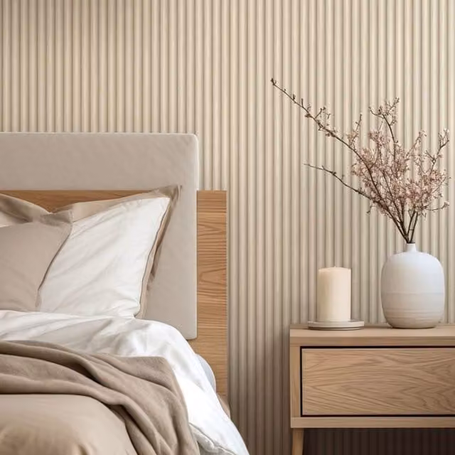 Belgravia Decor Ribbed Wood Striped Minimalist Decor in Beige