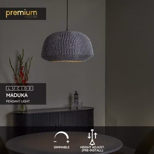 Lucide Maduka Black Seagrass and Rattan Suspended Pendant Light with E27 Bulb Holder – 2
