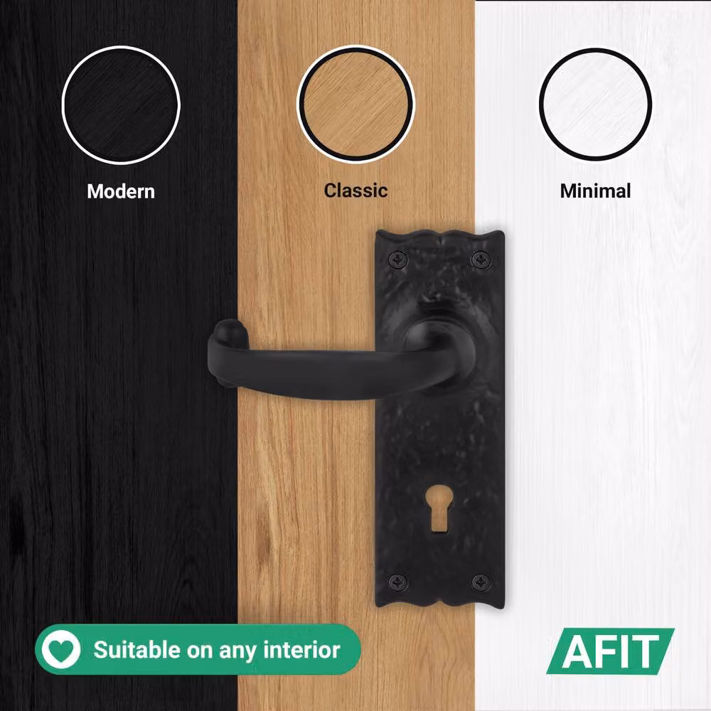 AFIT Black Antique Cast Iron Door Handles with Key Lock and 64mm Hinges, 1 Pair, W/H: 15 x 15 cm – 6