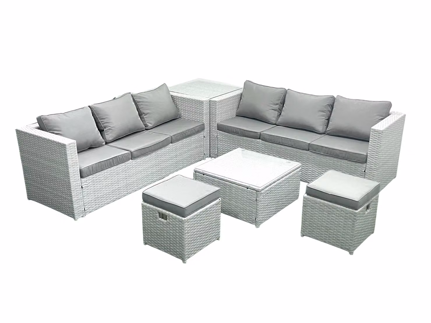 Fimous 8 Seater Rattan Garden Furniture Set in Light Grey with L-Shape Sofa, Ottomans and Coffee Table – 2