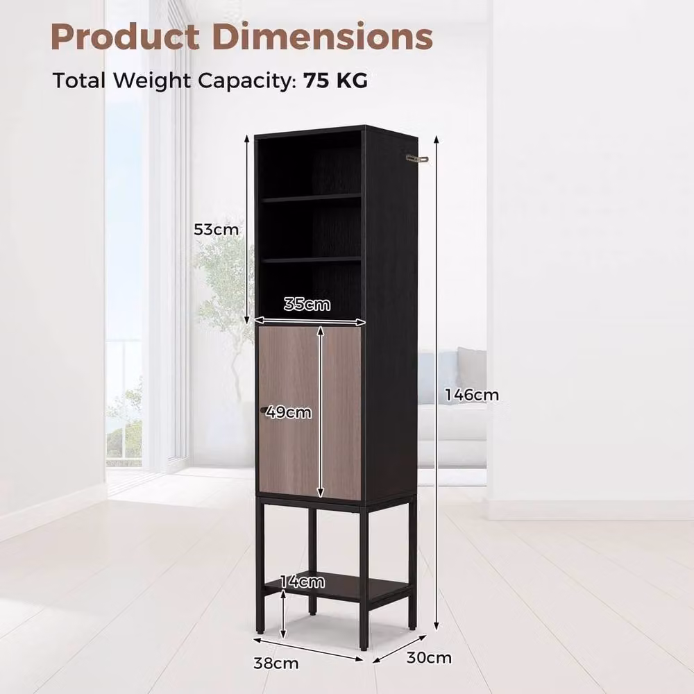 VOGREX Black Tall Freestanding Metal Storage Cabinet with Hinged Doors and Internal Shelves – 2