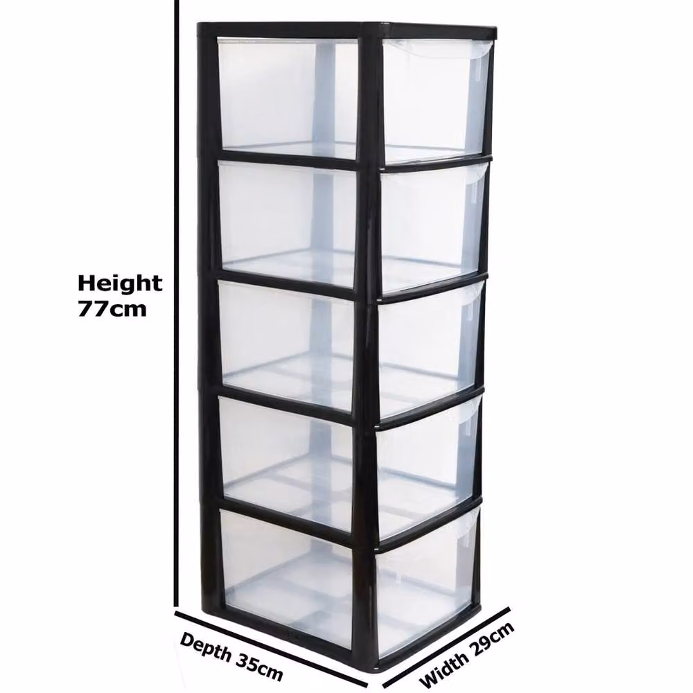 FLAVORA 5-Drawer A4 Storage Tower Unit, Black, W/D/H: 50 x 50 x 50 cm – 2