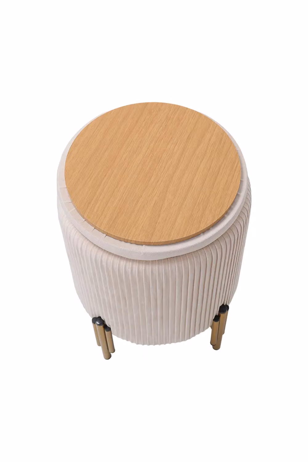 Living and Home Modern Pleated Velvet Storage Ottoman with Metal Base in Beige – 2