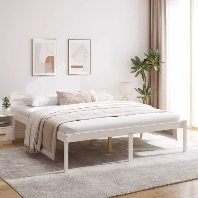 Berkfield Home White Solid Wood Pine Bed Frame W/D/H: 200 x 200 cm – 1