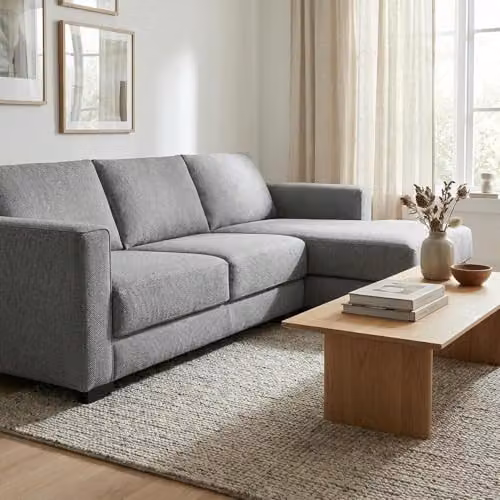 Abakus Direct Kaizer L-Shaped Corner Sofa in Grey Bouclé Fabric, Right Facing – 3