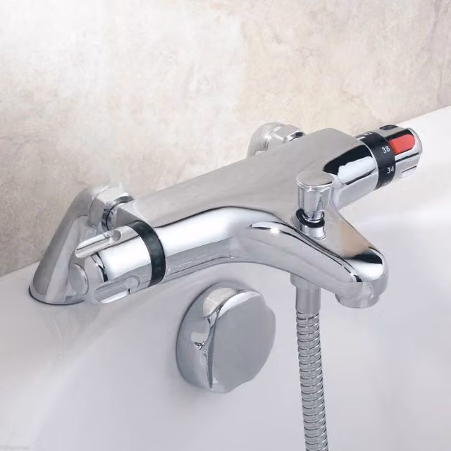 Hinsinc Thermostatic Bath Shower Mixer Tap in Silver Chrome