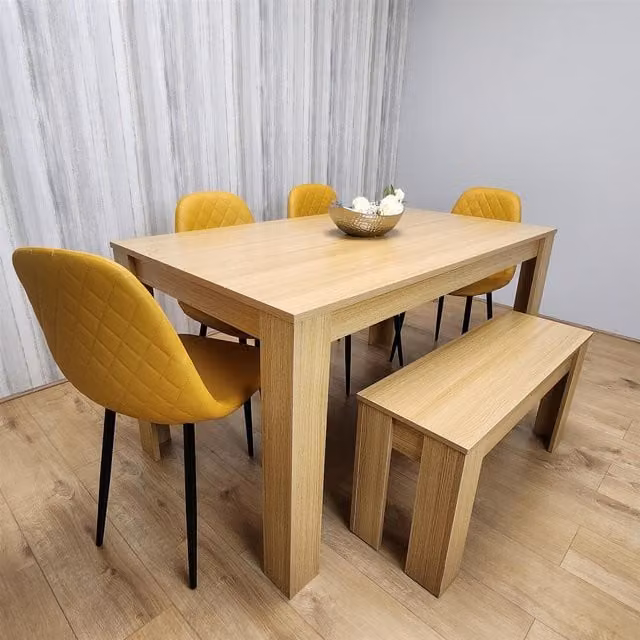 Kosy Koala 6 Seater Dining Set with Rectangular Brown Wood Table, 4 White Gem Chairs and 1 Bench