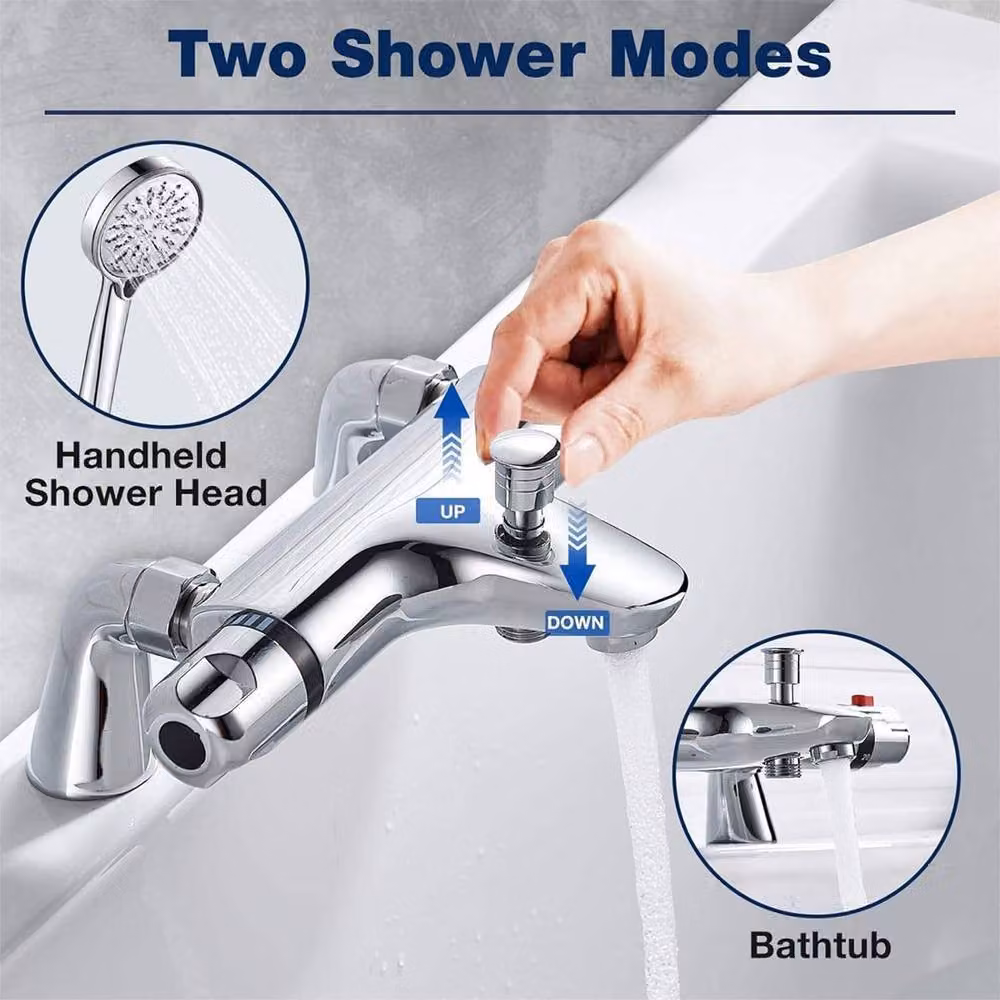 Ventryn Thermostatic Bath Shower Mixer Tap in Chrome Silver, Deck Mounted Single Lever with Safety Stop – 3