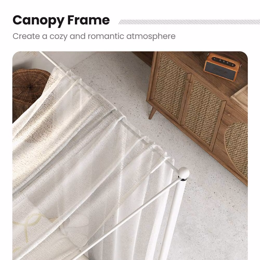Costway Double Metal Canopy Bed Frame with Headboard and Footboard in White, W/D/H: 140 x 200 cm – 4